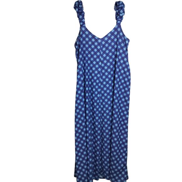 4682) Asos Design Blue Check Puff Sleeve Trapeze Maxi Dress Size 8 - Picture 2 of 9